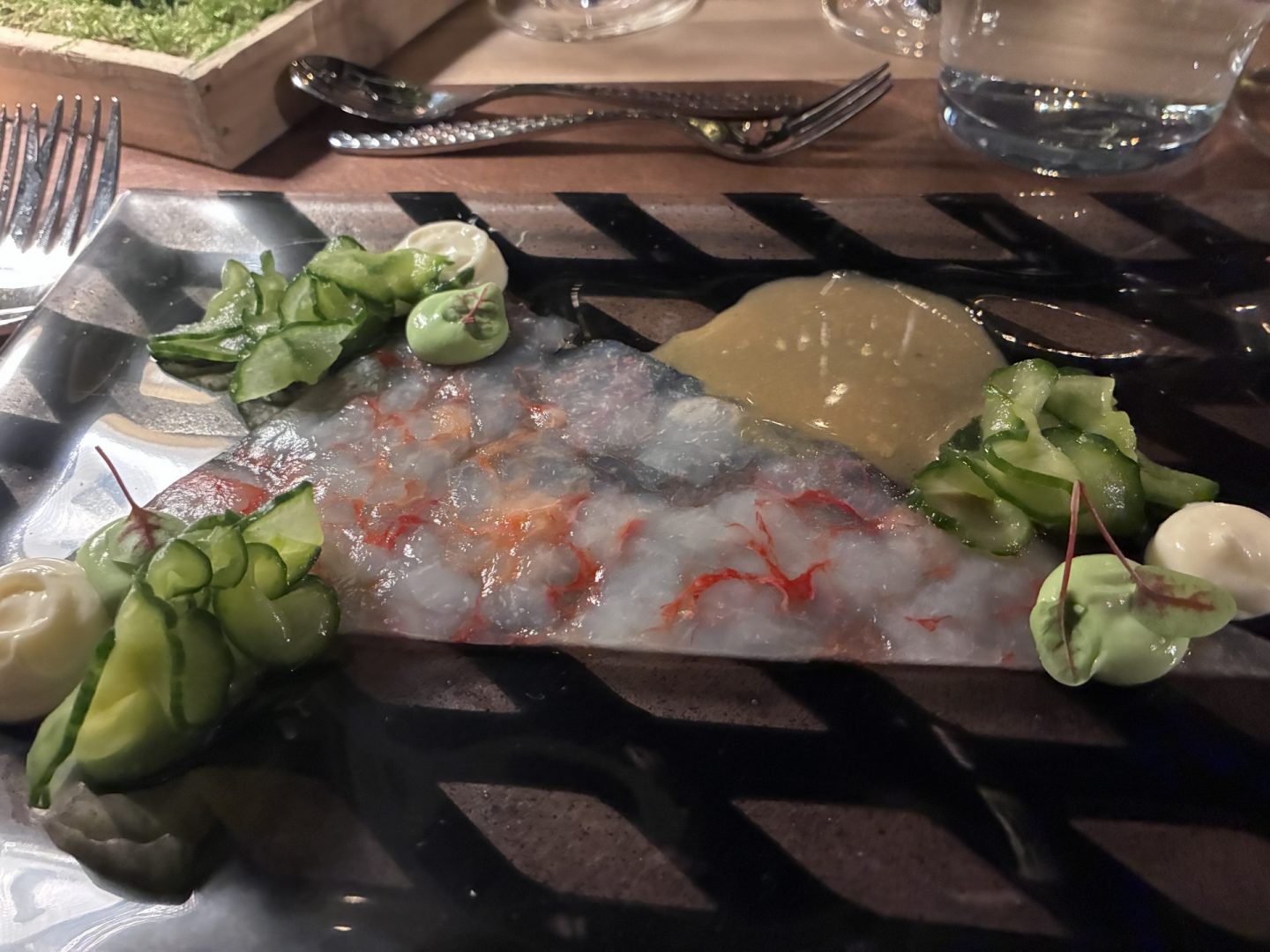 Erfahrung Bewertung Kritik Menükarussell Gute Stube Herne Carpaccio vom Carabiniero Foodblog Sternestulle